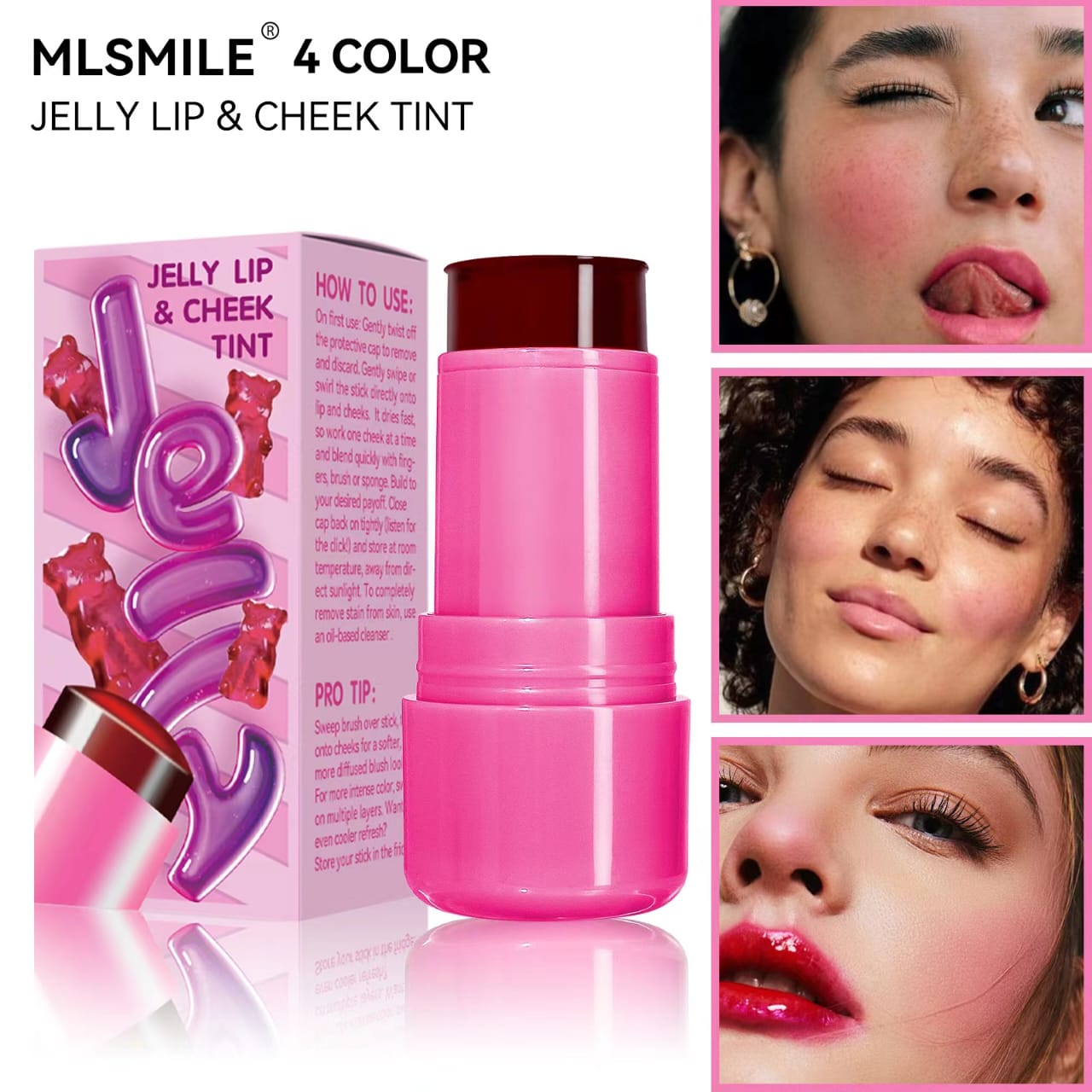Set Of 4 Lip And Cheek Blush Stick, Long Lasting Moisturized Jelly Tint, Beauty Matte Cheek Blush Stick Set Of 4 Lip And Cheek Blush Stick, Long Lasting Moisturized Jelly Tint, Beauty Matte Cheek Blush Stick